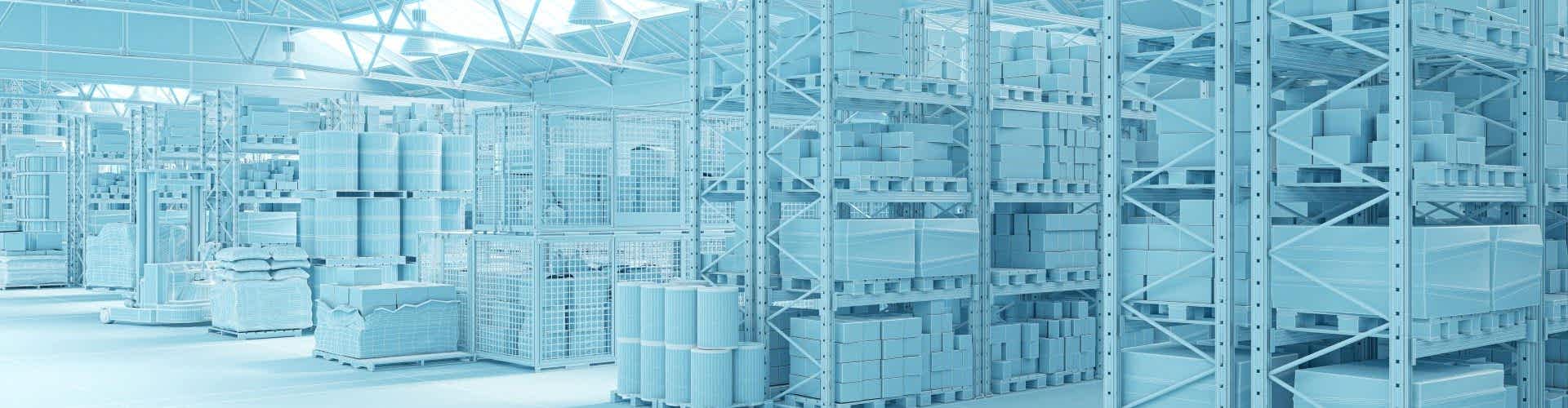 interior of a warehouse with freight wireframe illustration.